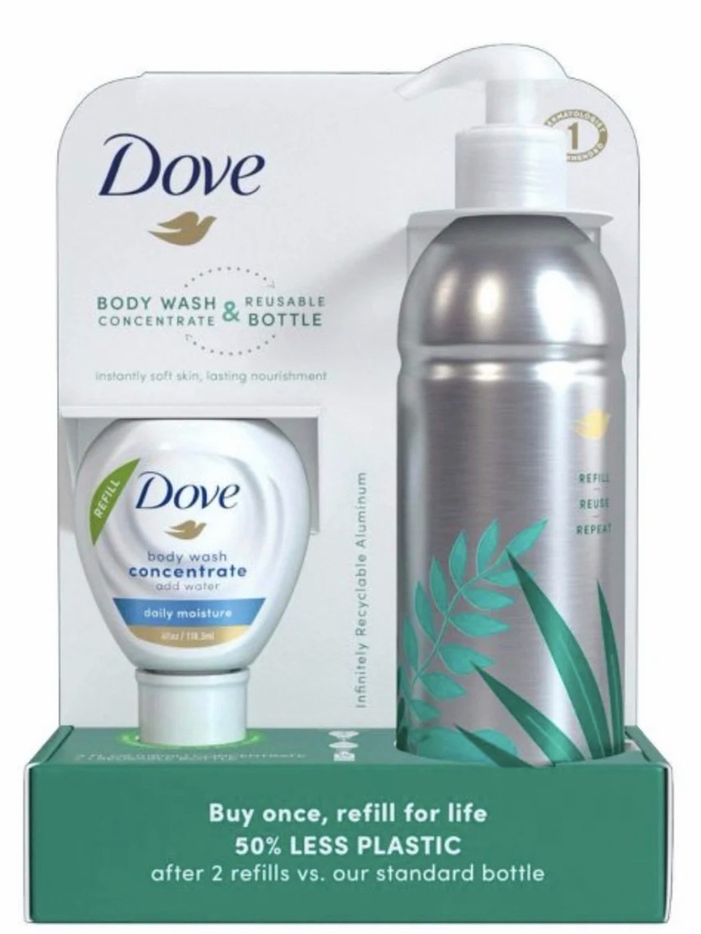 Dove Daily Moisture Body Wash Concentrate + Reusable Bottle